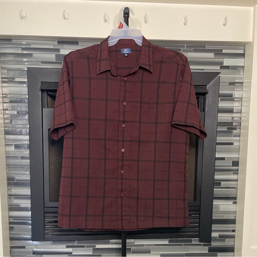 Mens George Red & Black Button Up Shirt Sleeve Shirt, Size L